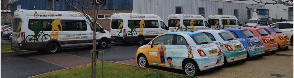 Fleet graphics applied to Ford Transit vans for the Ministry of Defence and Fiat 500 cars for Dawson Sanderson Travel Agents in Newcastle